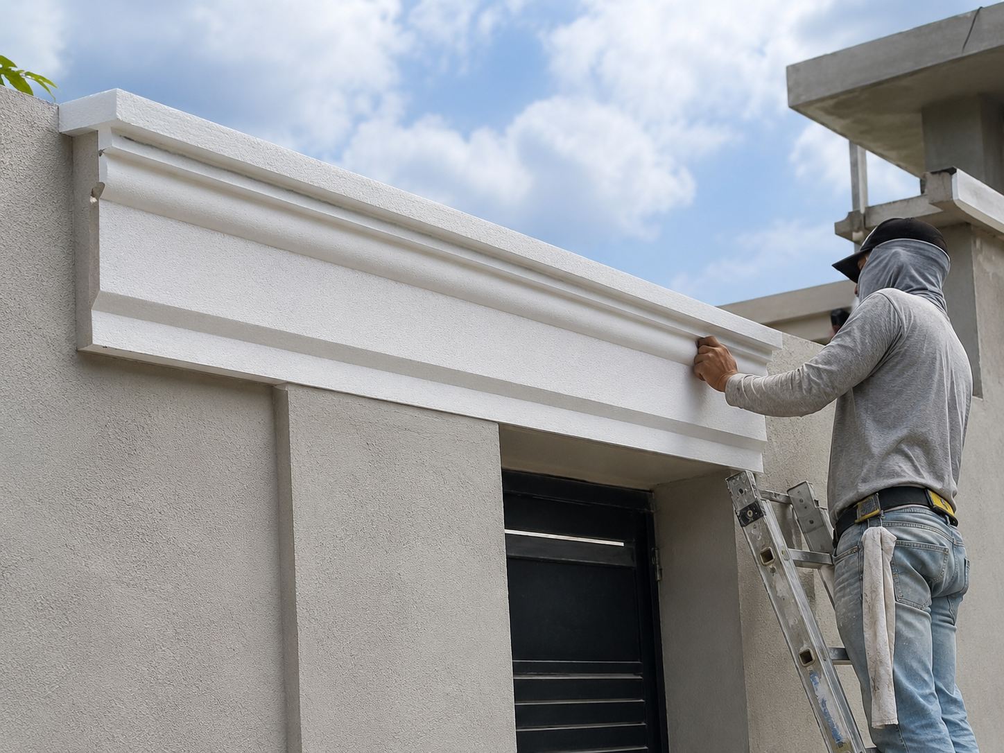 Instalação de moldura de Isopor EPS em fachada para decoração